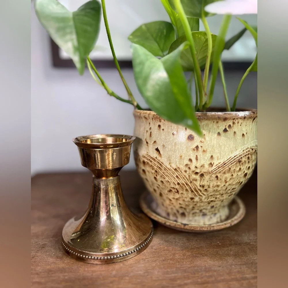 vintage brass beaded candlestick holder solid brass 4.5 inch